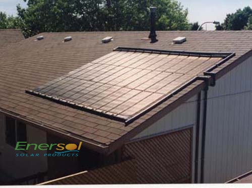 A picture of a solar pool heater on a roof